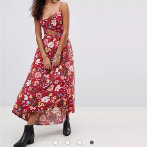 Hollister Red Floral Cutout High-Low Maxi Dress